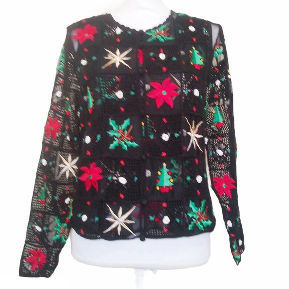 Vtg 90s Silk Embroidered Patchwork Twin Set M/L - Picture 3 of 8